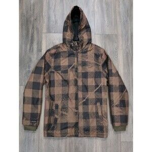 Volcom V4 Off The Wall Plaid Hooded Snowboard Ski Jacket Mens Large Brown
